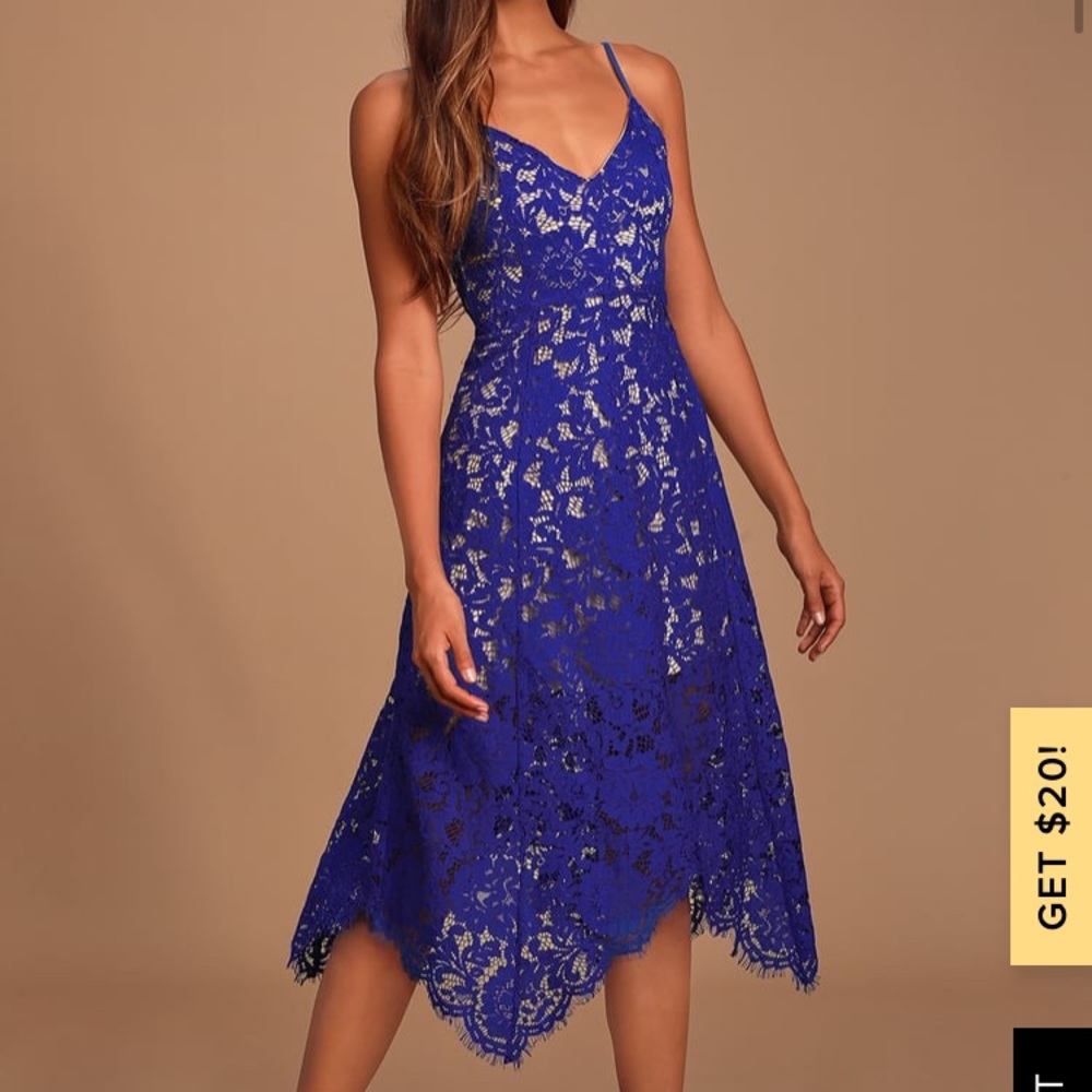 Lulus One Wish Royal Blue Lace Midi Dress
